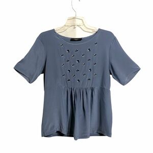 Max Mara Weekend Fairy Silk Blend Embroidered Top Womens M Blue Flowy Dainty
